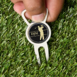 Monogram Gold Silhouette Golfer Divot Tool<br><div class="desc">This distinctive golf divot tool features a gold silhouette golfer in full swing. Your monogram in matching gold is framed by thin gold lines. The text and image are placed on a dramatic black background. Classy!</div>