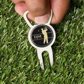 Monogram Gold Silhouette Golfer Divot Tool by Westerngirl2 at Zazzle