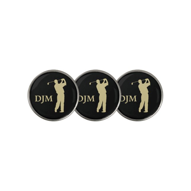 Monogram Gold Silhouette Golfer Golf Ball Marker (3 Up)