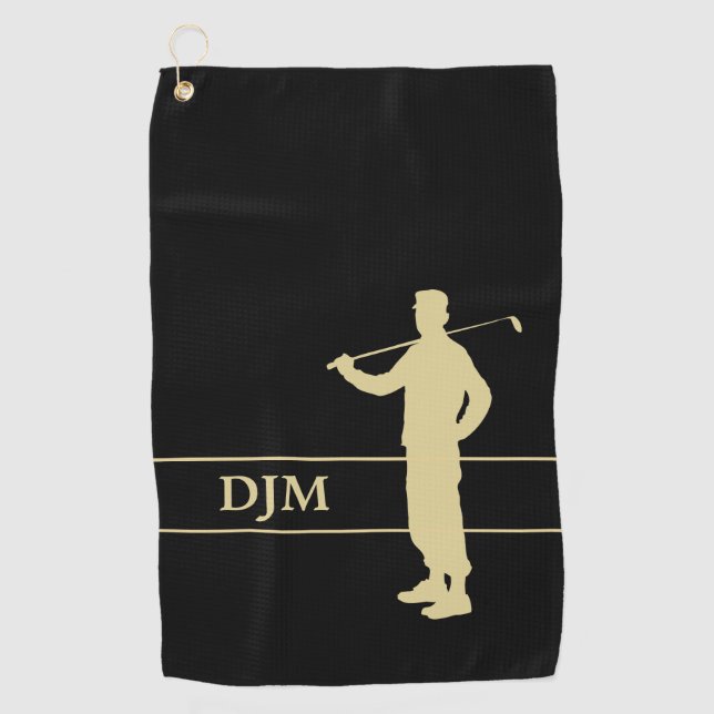 Monogram Gold Silhouette Golfer Golf Towel (Front)