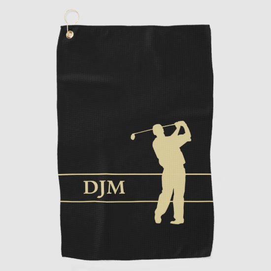 Monogram Gold Silhouette Golfer Golf Towel