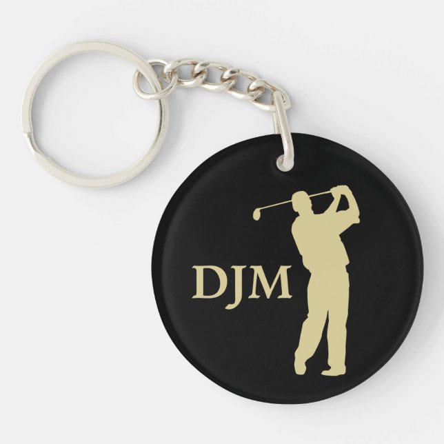 Monogram Gold Silhouette Golfer Keychain (Front)