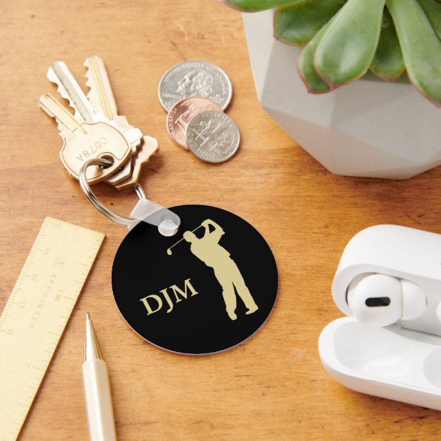 Monogram Gold Silhouette Golfer Keychain (Desk)