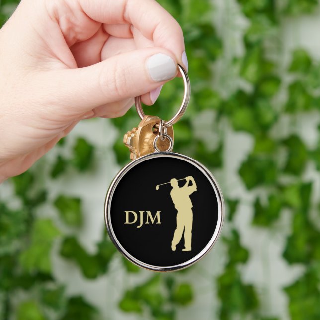 Monogram Gold Silhouette Golfer Keychain (Hand)
