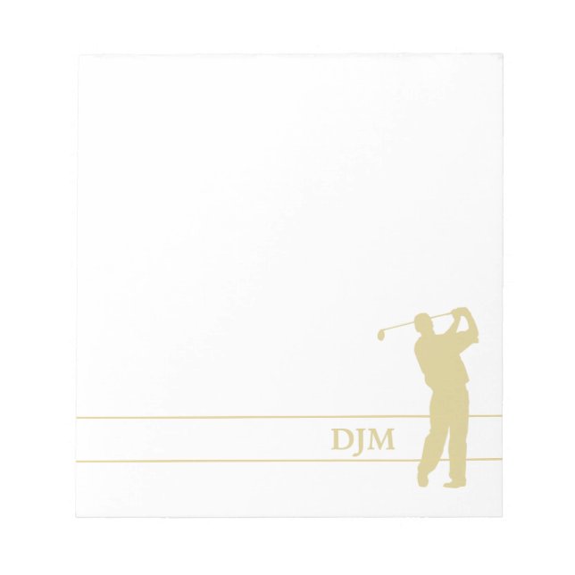 Monogram Gold Silhouette Golfer Notepad (Front)