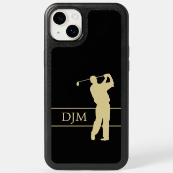 Monogram Gold Silhouette Golfer Otterbox Iphone 14 Plus Case by Westerngirl2 at Zazzle