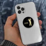 Monogram Gold Silhouette Golfer PopSocket<br><div class="desc">This PopSocket features gold silhouette golfer in full swing. Your monogram is in matching gold beside the figure. The text and image are placed on a dramatic black background.</div>
