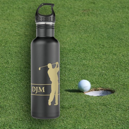 Monogram Gold Silhouette Golfer Stainless Steel Water Bottle