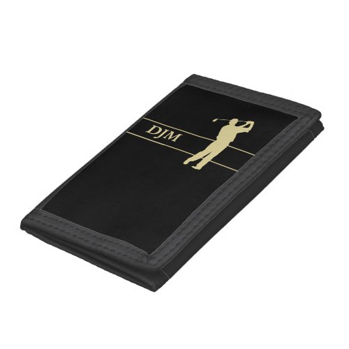 Monogram Gold Silhouette Golfer Trifold Wallet