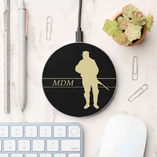 Monogram Gold Silhouette Hunter on Black Wireless Charger