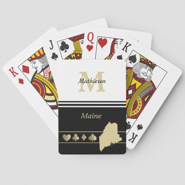 Monogram Gold Silhouette Maine Poker Cards (Back)