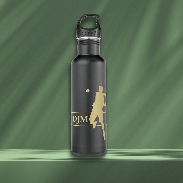 Monogram Gold Silhouette Male Tennis Player Stainless Steel Water Bottle (Creator Uploaded)