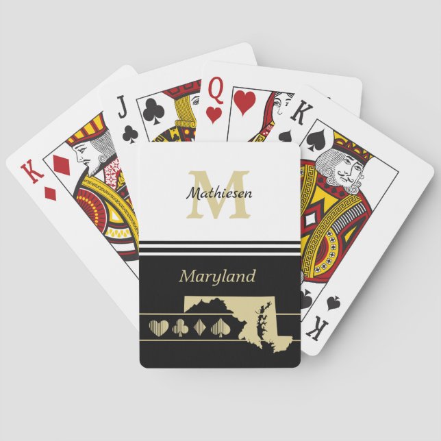 Monogram Gold Silhouette Maryland Poker Cards (Back)