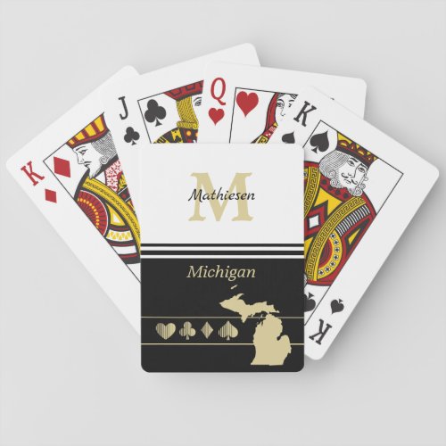 Monogram Gold Silhouette Michigan Poker Cards