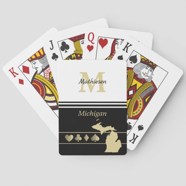 Monogram Gold Silhouette Michigan Poker Cards (Back)