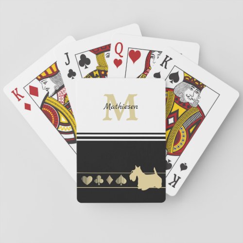 Monogram Gold Silhouette Scottish Terrier Poker Cards