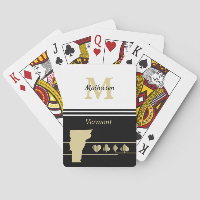 Monogram Gold Silhouette Vermont Poker Cards (Back)