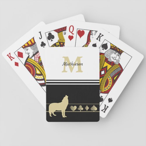 Monogram Gold Silhouette Wolf Poker Cards