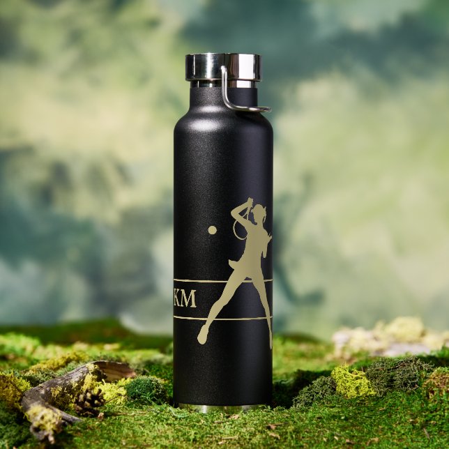Monogram Gold Silhouette Woman Tennis Player Water Bottle (Outdoor)