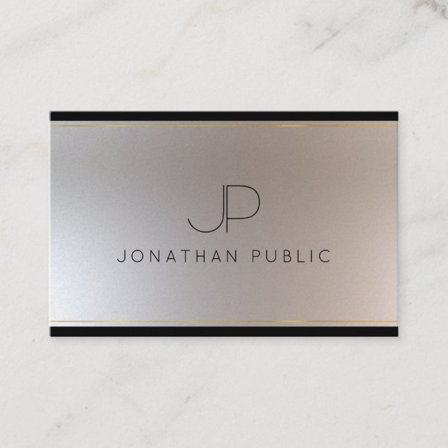 Monogram Gold Silver Look Elegant Modern Template Business Card (Front)