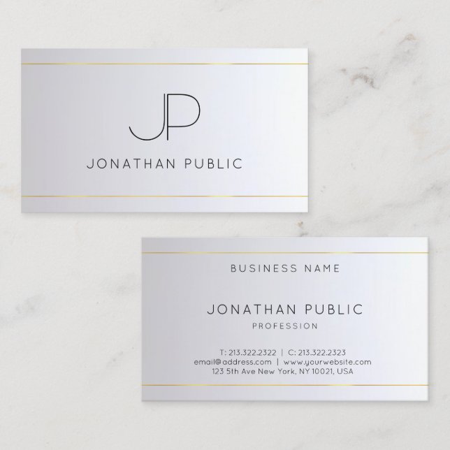 Monogram Gold Silver Modern Elegant Professional Business Card (Front/Back)