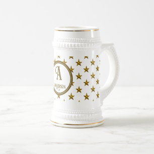 Monogram Gold Star Pattern Initial Keepsake Beer Stein