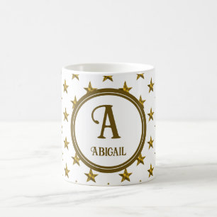 Monogram Gold Star Pattern Personal Initial Coffee Mug