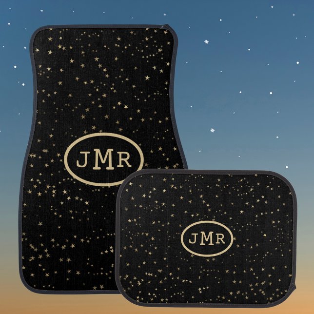 Monogram Gold Stars Black Car Floor Mat (Creator Uploaded)