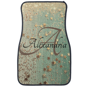 Monogram Gold Stars on Sea Green Car Floor Mat