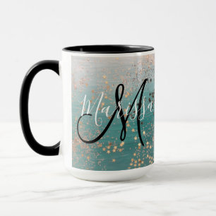 Monogram Gold Stars on Teal Coffee Mug