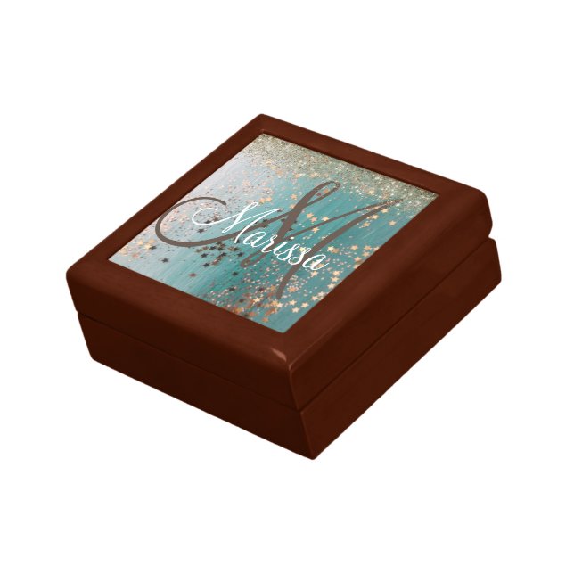 Monogram Gold Stars on Teal    Gift Box (Side)