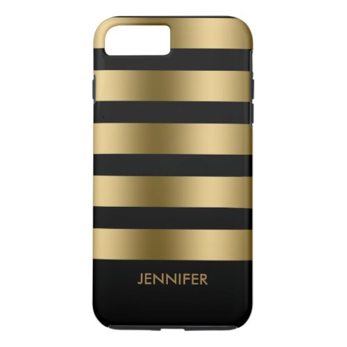 Monogram Gold Stripes Over Black Background iPhone 8 Plus7 Plus Case