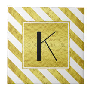Monogram Gold Stripes Pattern Ceramic Tile