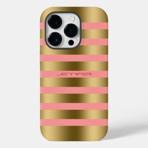 Monogram Gold Stripes Pink Background Case_Mate iPhone 14 Pro Case