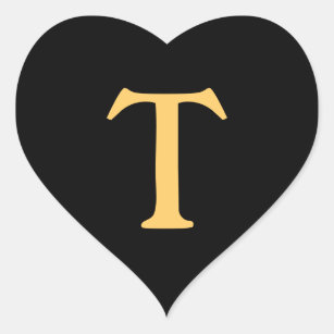 Monogram gold T on black background Heart Sticker
