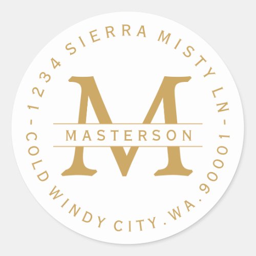 Monogram Gold Text Circular Return Address Label