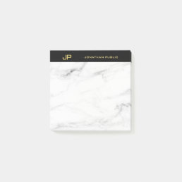 Monogram Gold Text White Marble Elegant Template Post-it Notes