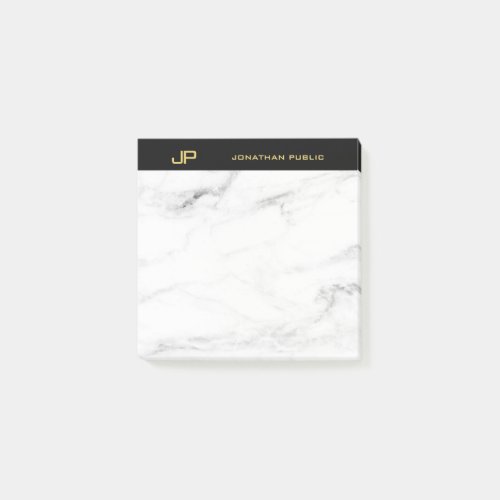 Monogram Gold Text White Marble Elegant Template Post_it Notes