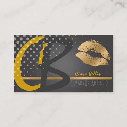 Customizable Monogram, gold tone lips business card