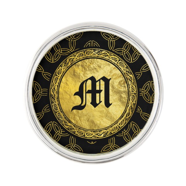 Monogram Gold Triquetra Trinity Knot Pattern Lapel Pin (Front)