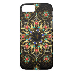 Monogram Gold Turquiose Red Mandala Jewel  iPhone 8/7 Case