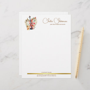 Monogram Gold Violin Modern Script Minimalist Letterhead