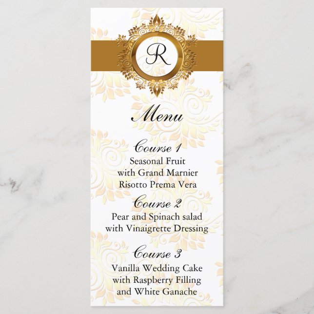 monogram gold wedding menu (Front)