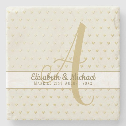Monogram GOLD Wedding Newlyweds Commemorative Stone Coaster
