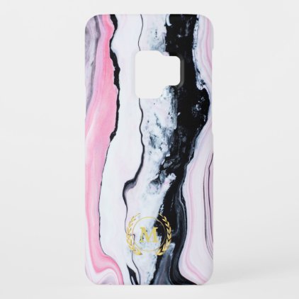 Monogram. Gold Wheat Laurel on Marble. Case-Mate Samsung Galaxy S9 Case