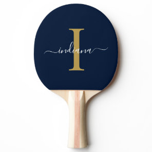 Monogram Gold White Script Name Modern Family Ping Pong Paddle
