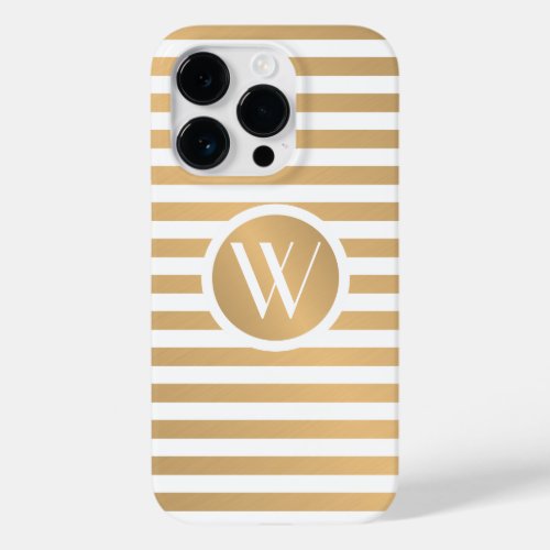 Monogram Gold  White Stripes  Case_Mate iPhone 14 Pro Case