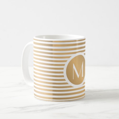 Monogram Gold  White Stripes Coffee Mug