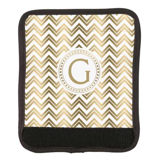 Monogram Gold & White Zigzag Chevron Luggage Handle Wrap (Front)