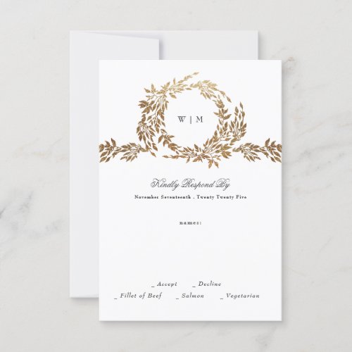 Monogram  Gold Wreath Classic Elegant Wedding RSVP Card